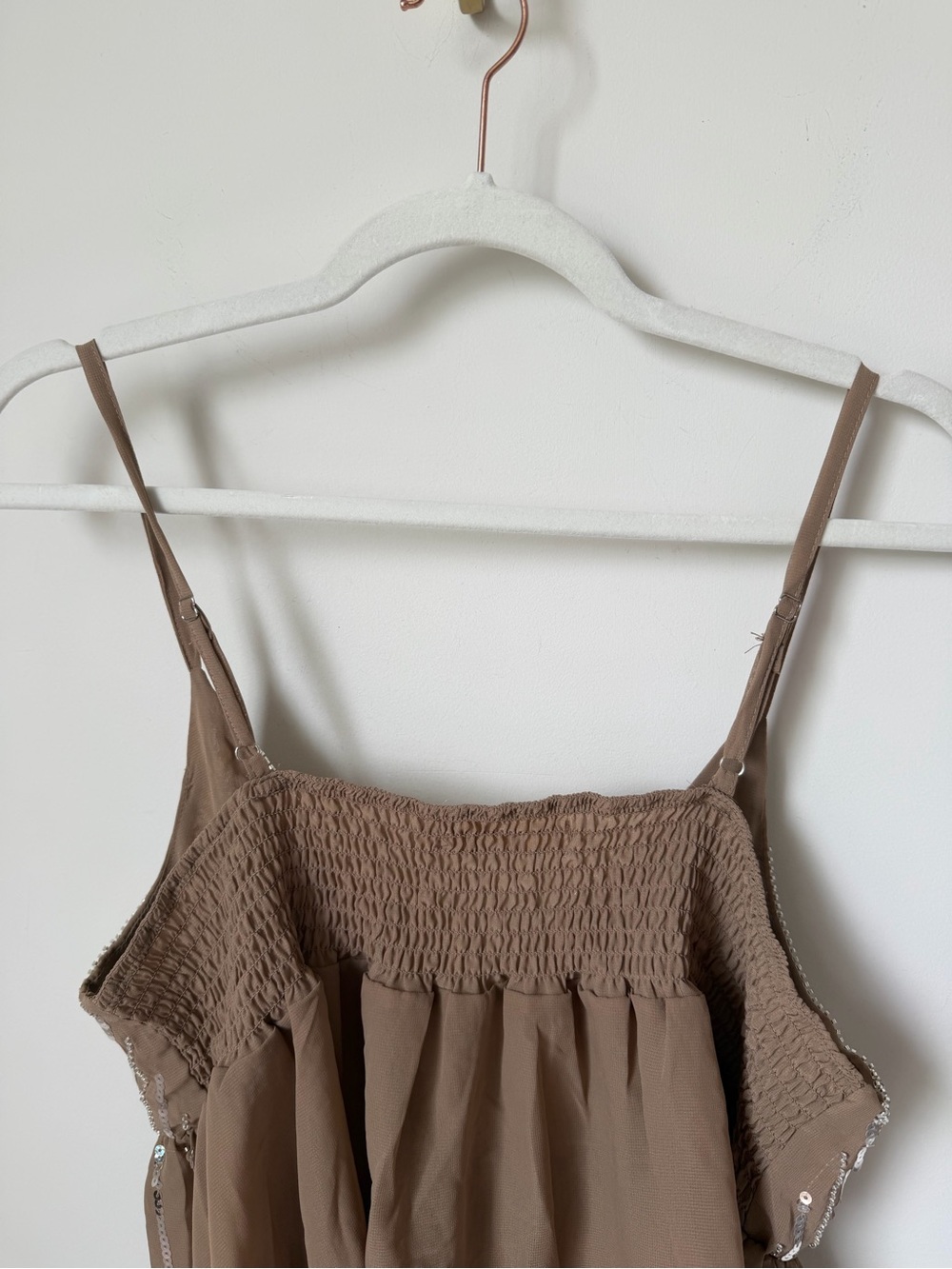 Beaded Sequin tan taupe Camisole tank Top - Picture 6 of 6